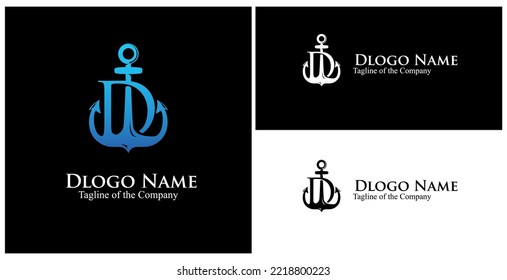 D anchor monogram. initial D custom text in achor logo vector illustration
