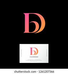 D and B letters. D, B monogram consist of orange letters. Web, UI icon. Identity. Business card.