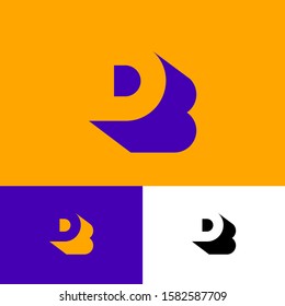 D, B logo concept. D letter with shadow like letter B on a different backgrounds. Network, web, UI icon. R is a shadow of B letter.