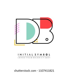 D B Memphis letter style, initial logo template vector full color.