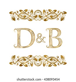 D and B vintage initials logo symbol. The letters are surrounded by ornamental elements. Wedding or business partners monogram in royal style.