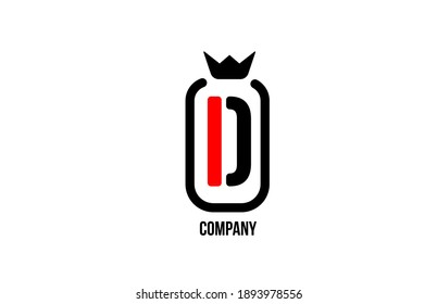 D black white crown alphabet letter logo for company and corporate. Red color luxury design. Can be used as an icon for a brand or product