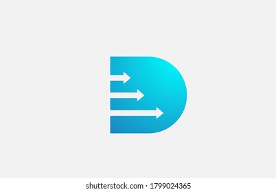 D blue letter alphabet logo icon design with arrows. Company and business corporate identity 
