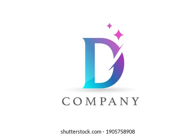 D blue pink gradient alphabet letter logo for business and company. Creative lettering and corporate identity. Branding design
