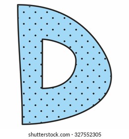 D blue vector alphabet letter with polka dots isolated on white background