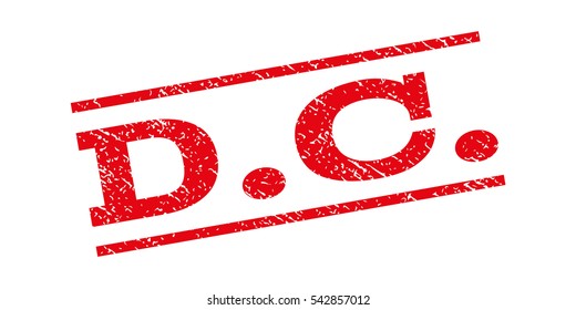 D. C. watermark stamp. District Columbia. Text tag between parallel lines with grunge design style. Rubber seal stamp with unclean texture. Vector red color ink imprint on a white background.