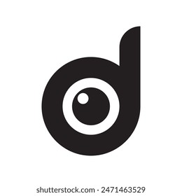 D diseño del logotipo de la letra D del ícono de la cámara conveniente para una compañía o negocio Imagen de blanco y negro del ojo en el centro. 