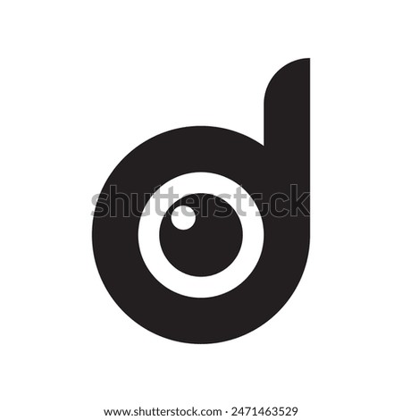 D camera icon  letter D logo design suitable for a company or business black and white image of eye  in the middle. 