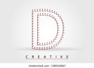 D casino letter with little many poker symbols. Peak, Clubs, Cherva, Tambourine. Styled vector font for casino, online slots, gamble, poker tournament, logo, cover, brochure, voucher, card or web page