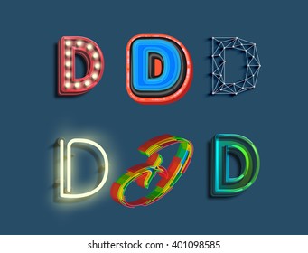 D character set of 6 different styled font, vector