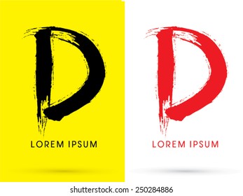 D ,Chinese Brush Grunge Font ,designed Using Black And Red Brush Handwriting, Logo, Symbol, Icon, Graphic, Vector.