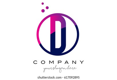 D Circle Letter Logo Design with Purple Magenta Dots Bubbles Vector Illustration