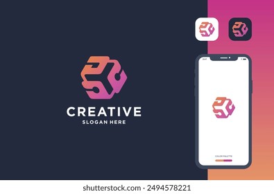 d y circuito cubo logo diseño negocio marca inspiración