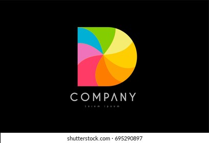 D color colored rainbow mosaic palette letter alphabet logo vector creative company icon design template modern black background