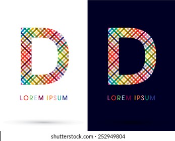 D ,colorful font ,designed using colors line on white and black background, concept wicker,basket ,woven, ribbons,happy,fun,fantasy,logo, symbol, icon, graphic, vector.