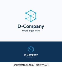 D company construction technology logo, cube frame project isolated on white background logo.