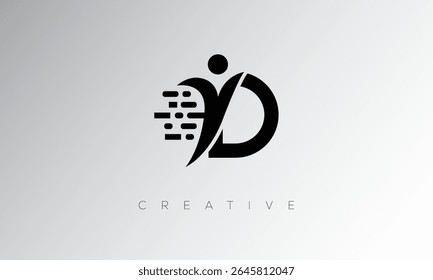 D Creative Digital Monogram Logo – Futuristic Letter mark Design Featuring Human Shape, Pixel Motion and Minimal Tech Style for Innovative Branding Identity
