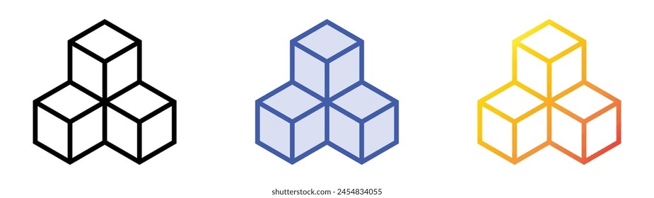 d cube icon. Linear, Blue Fill and Gradient Style Design Isolated On White Background