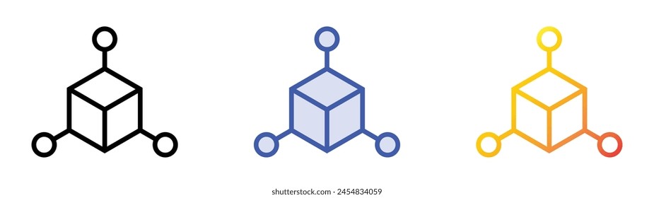 d cube icon. Linear, Blue Fill and Gradient Style Design Isolated On White Background