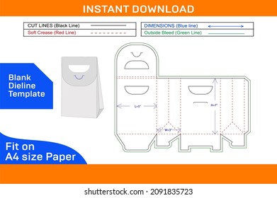 D cut handle shopping bag dieline template and 3D vector file
