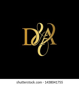 D & A / DA logo initial vector mark. Initial letter D & A DA luxury art vector mark logo, gold color on black background.