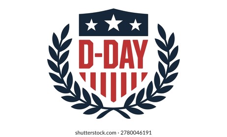 d day military commemorative shield emblem with laurel wreath patriotic stars and stripes memorial vector illustration for remembrance celebration design