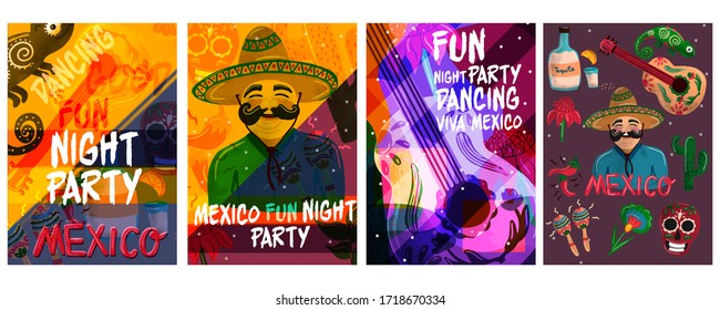 D a de los Muertos, Mexican holiday. A party. The day of the Dead. Elements for poster, flyer. Fun dancing.