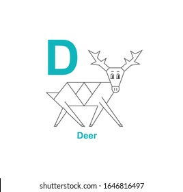 D - deer. Geometric learning icon. Vector alphabet.
