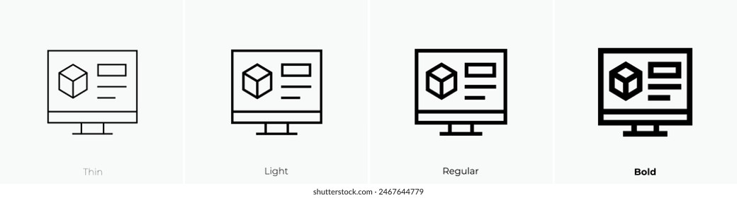 D design icon. Thin, Light Regular And Bold style design isolated on white background