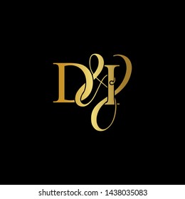 D & I / DI logo initial vector mark. Initial letter D & I DI luxury art vector mark logo, gold color on black background.