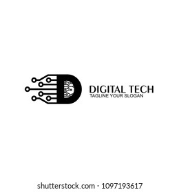 D Digital Logo, Letter Logo Design, Tech Logo, Vector Icons.