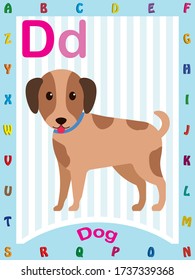 D for dog, childrens abcd text book vector illustration