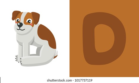 D is for Dog. Letter C. Dog, funny cute illustration. Animal alphabet