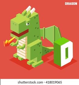 D for dragon. Animal Alphabet collection. vector illustration