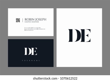 D E, D & E Alphabet joint logo icon with business card vector template.