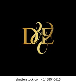 D & E / DE logo initial vector mark. Initial letter D & E DE luxury art vector mark logo, gold color on black background.