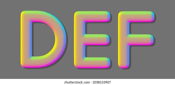 D, E, F letters. Voxel art. Design elements. 3d vector illustration.