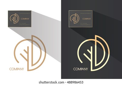 D and E letters combination logo. Company brand identity. Tree crown inscribed in the logo. Business card template included.