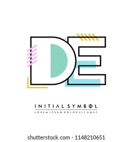 D E Memphis letter style, initial logo template vector full color.