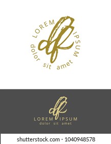 D F. Initials Monogram Logo Design. Dry Brush Calligraphy