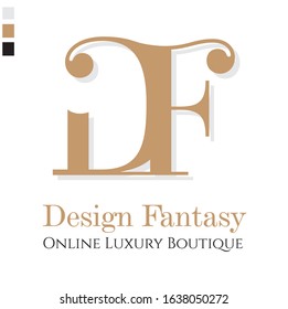 D & F letter based luxury vector logo with dummy text and tagline on white background.