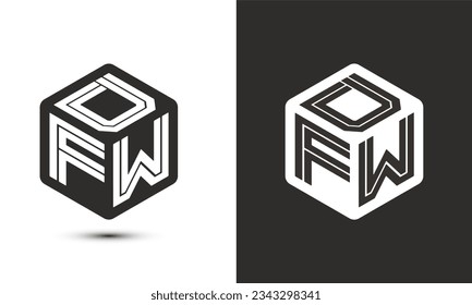 D D F W letter logo design with illustrator cube logo, vector logo modern alphabet font overlap style. Premium Business logo icon. White color on black background