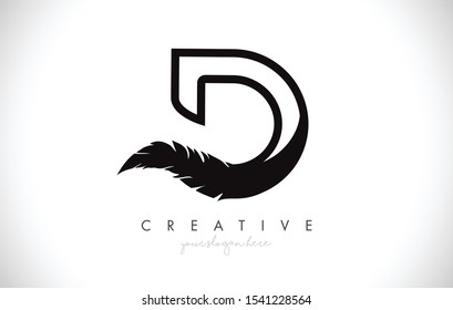 D Feather Letter Logo Icon Design With Feather Feather Creative Look Vector Illustration in Black and White Colors.