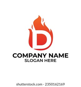 D flame logo vector. Letter D logo flame template, fire logo initials