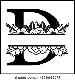 D Floral Split Monogram , Flower Monogram Clipart, Floral Letter Graphic, Alphabet Bundle |Split Monogram Alphabet | Split Monogram Frame Alphabet | Cut File for Circuit, Silhouette svg