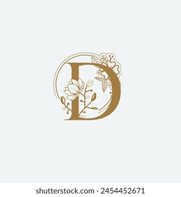 D Flower logo Wedding logo. Elegant monogram. Illustration of wedding monogram logo with flower frame. Print