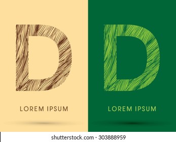 D, Font, concept line stroke , wood and leaf, grass, graphic vector.