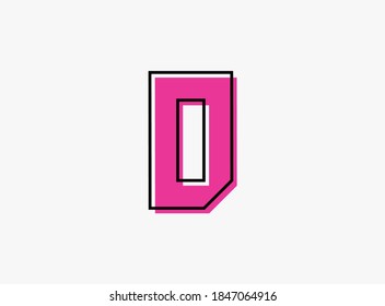 D font letter made of black frame outline shadow of font pink color. Vector illustration for logo, design element, poster etc.
