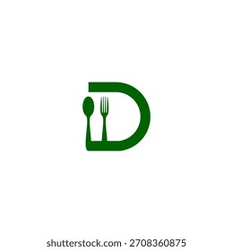 Logotipo del restaurante D Food Spoon Fork 