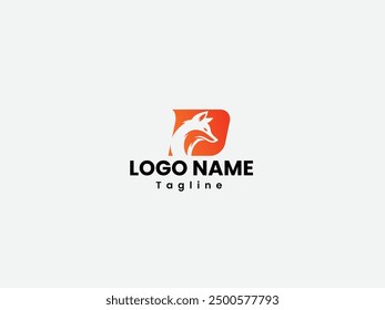 D fox logo. Business. D logo. Fox d letter logo design. Wolf head with a letter. Premium logo template.